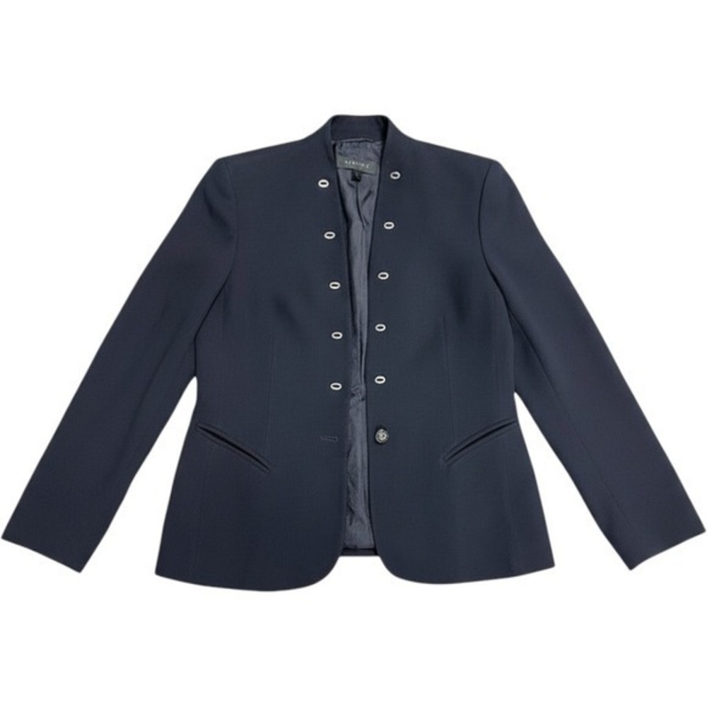Escada Wool Blazer Black Silver Grommet Collarless Jacket Sz 38 US 8 (estimated)